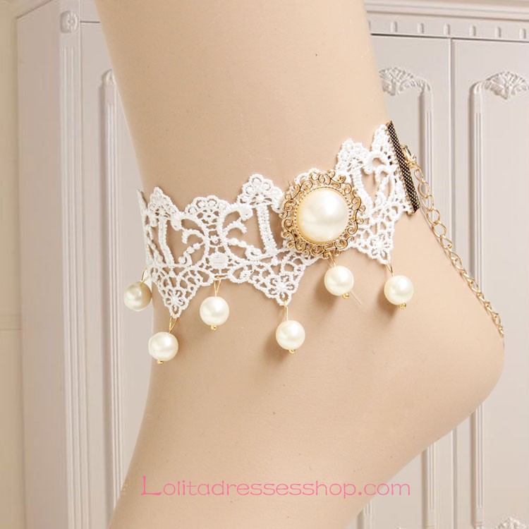 Lolita White Lace Bridal Pearl Foot Jewelry