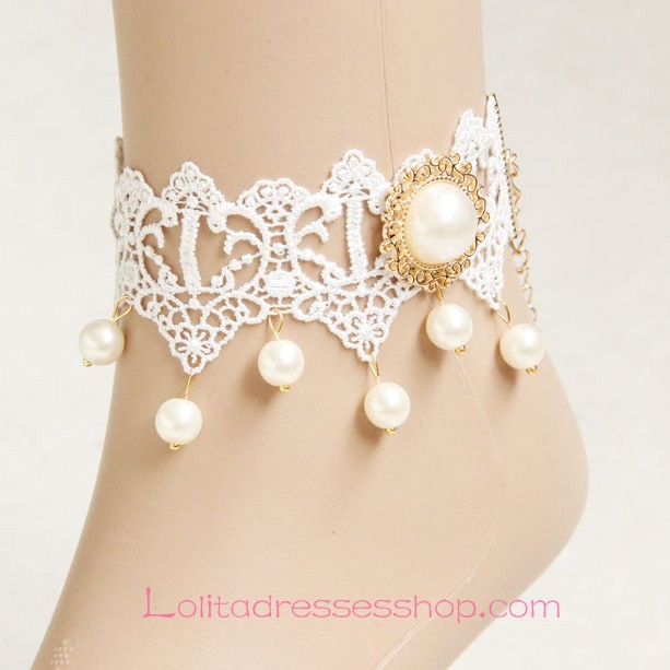 Lolita White Lace Bridal Pearl Foot Jewelry