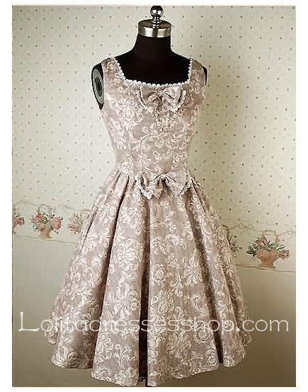 Cheap Grey Square Neckline floral print Sleeveless retro Lolita Dresses ...