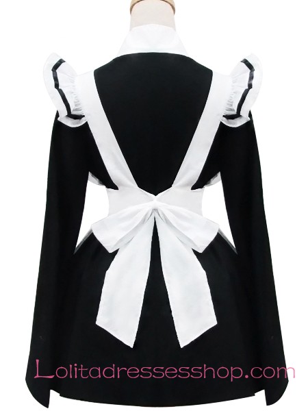 Cheap Black and White Cotton V-Neck Flouncing Sweet Maid Lolita Dress ...