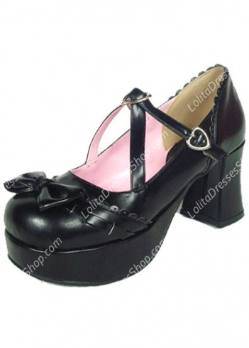 Cheap Elegant Cute PU Black Ladies Bow Lolita Shoes Sale At Lolita ...
