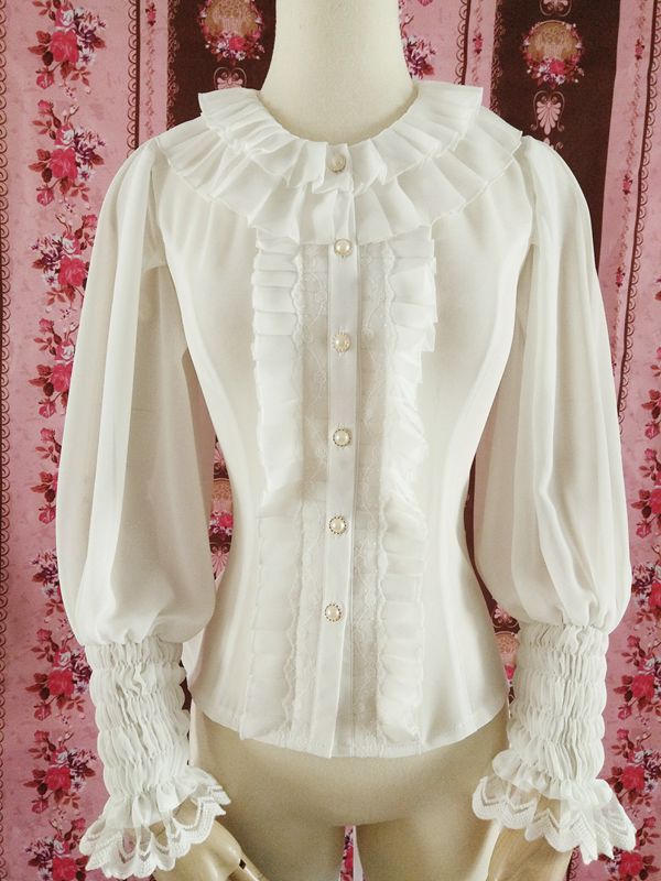Cheap Lace Round Collar Accordion Pleat All-match Lolita Blouse Sale At ...