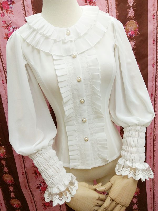 Cheap Lace Round Collar Accordion Pleat All-match Lolita Blouse Sale At ...