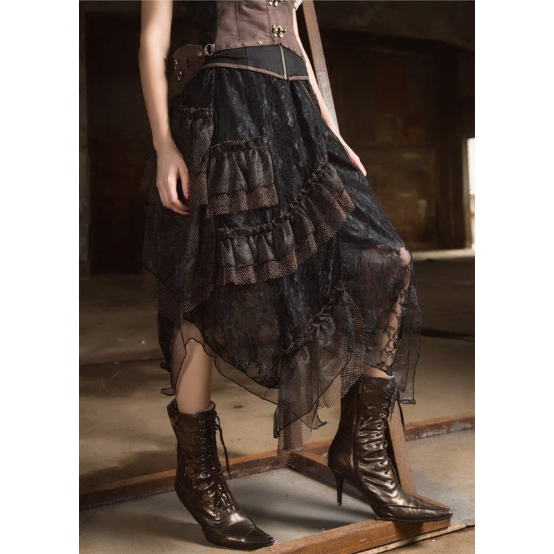 Cheap Black Steampunk Lace Layers Long Irregular Skirt Sale At Lolita ...