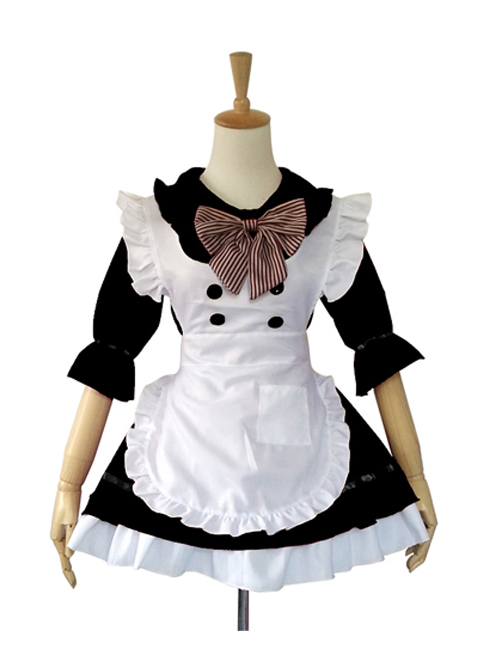 Cheap Cute Doll Collar Stripes Bowknot Maid Lolita Half Sleeve Dress ...